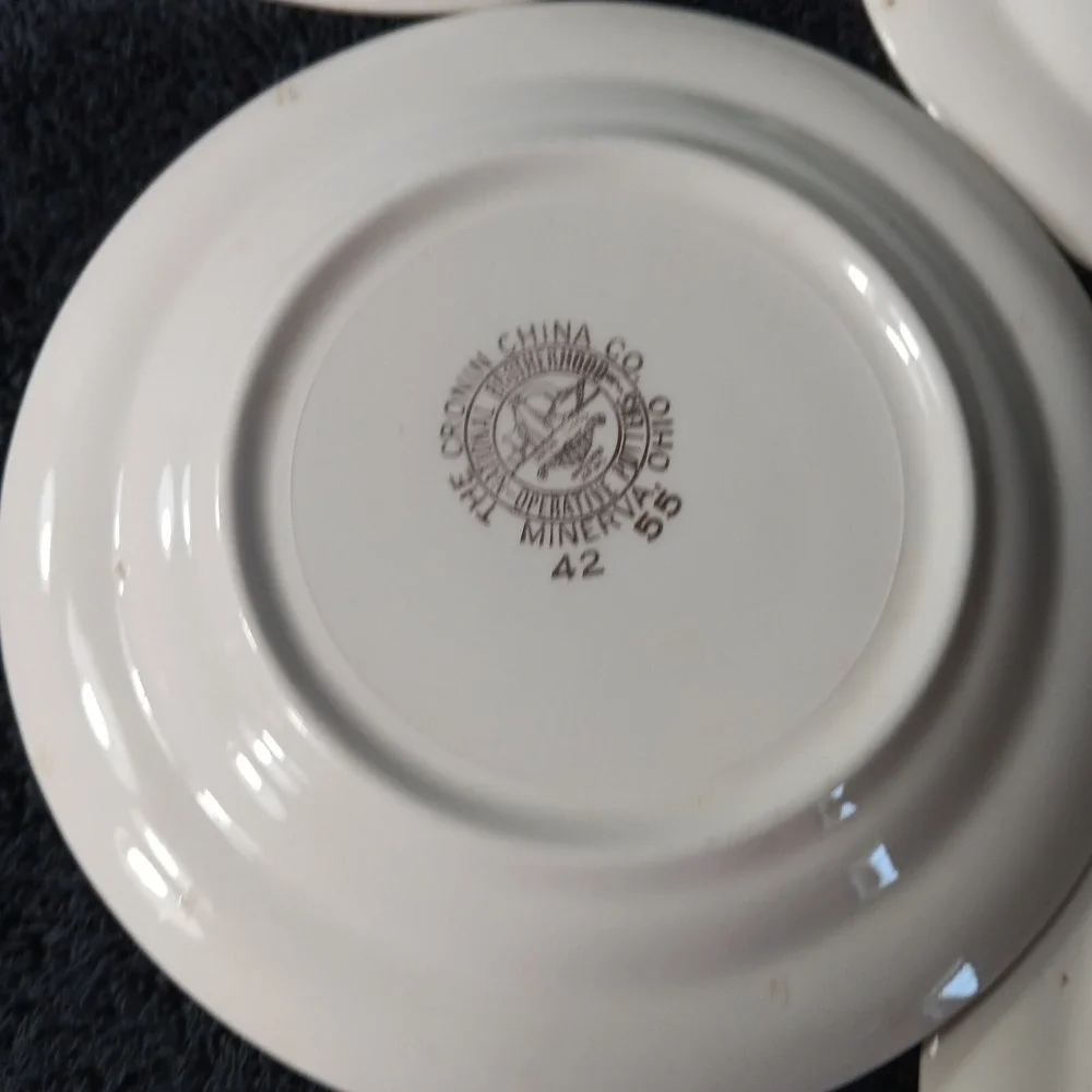 Set of 4 Cronin‎ China Co Gold Rimmed Floral Saucers Mionerva Ohio 42 55 NB #8